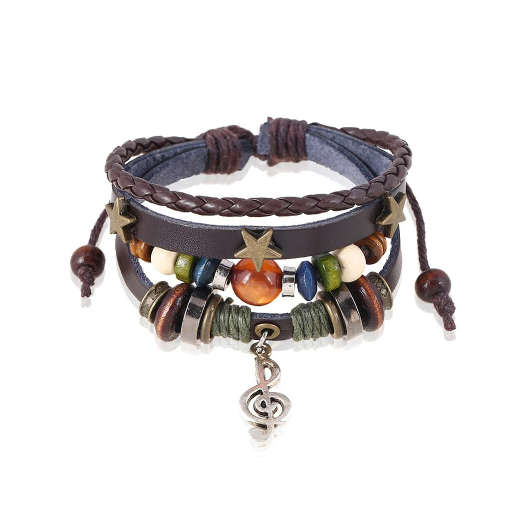 Dmaiy Leather Music Bracelets Braided Beaded Bracelet Black Stackable Bracelets for Women and Men (Brown music)